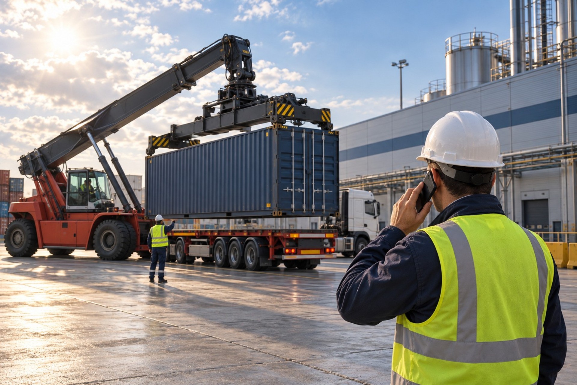 Equipo coordinando una operación industrial